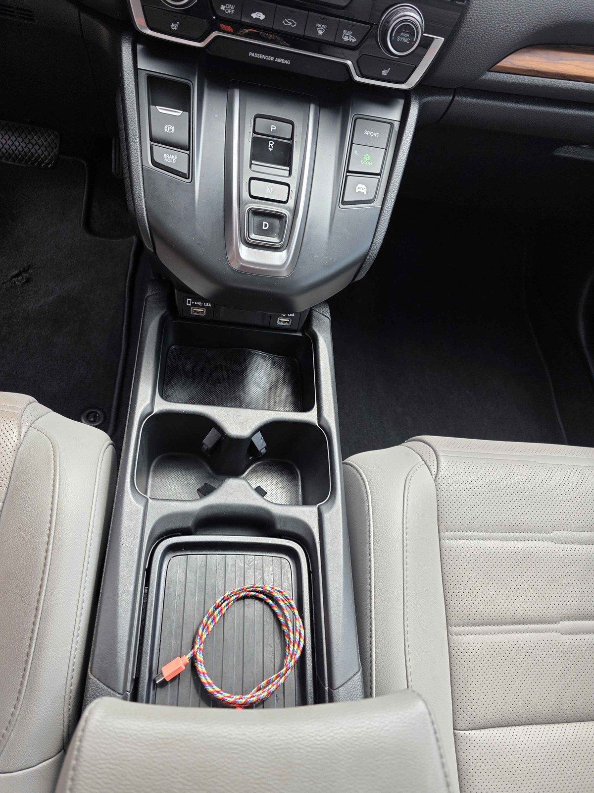 Center console and cupholders after Riverstone Sanitize detail